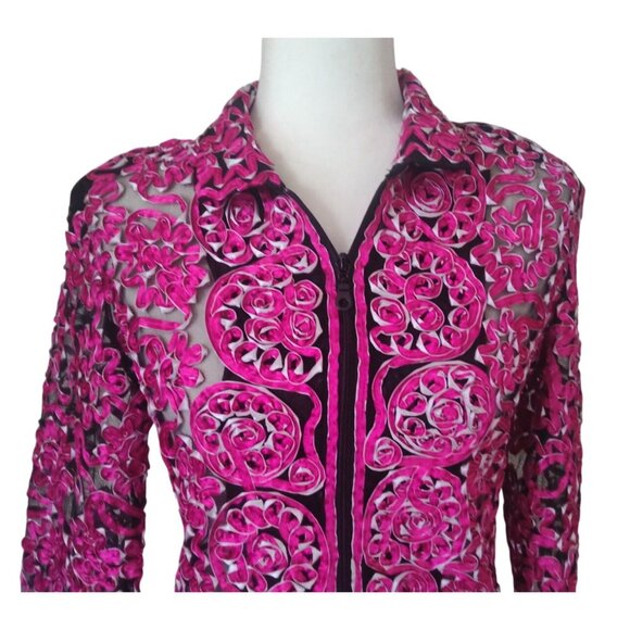 Vintage Damee, Inc. Women's Small Jacket Pink Sheer Ribbon Artsy Embroidered - Picture 4 of 13